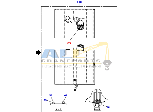 Крышка топливного бака с ключом TADANO 361-028-35100 для CL-500-1